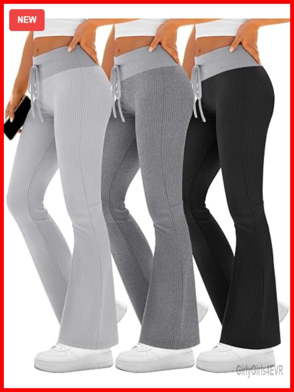 3 Pack Flare Leggings Ribbed Knit Color Block Yoga Pants Bootcut Sweatpants